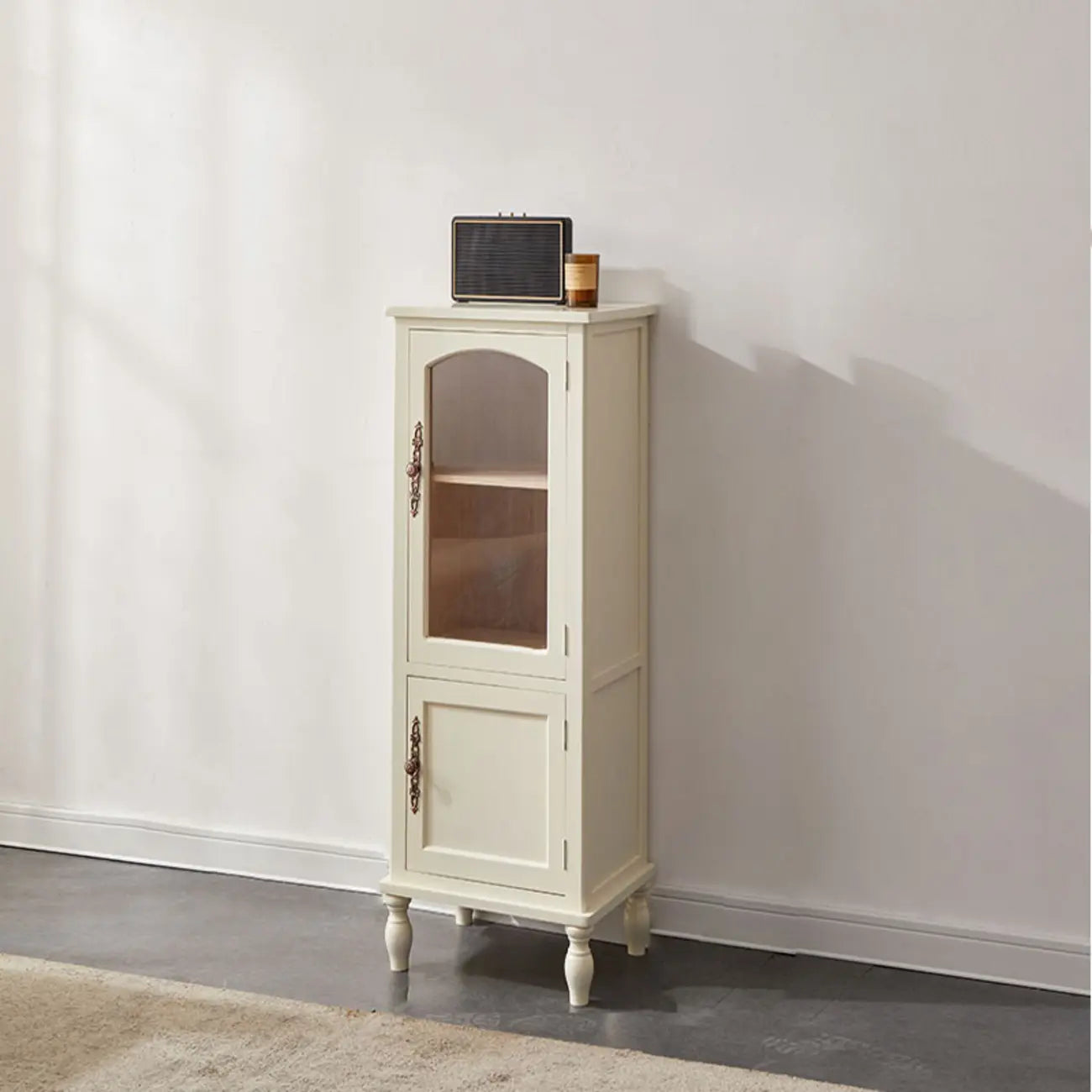 Meuble de rangement d'appoint européen en bois avec porte et tiroir en verre
