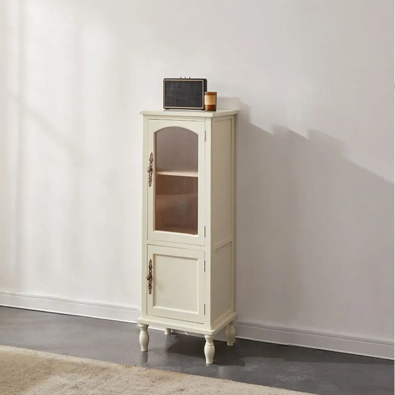 Meuble de rangement d'appoint européen en bois avec porte et tiroir en verre