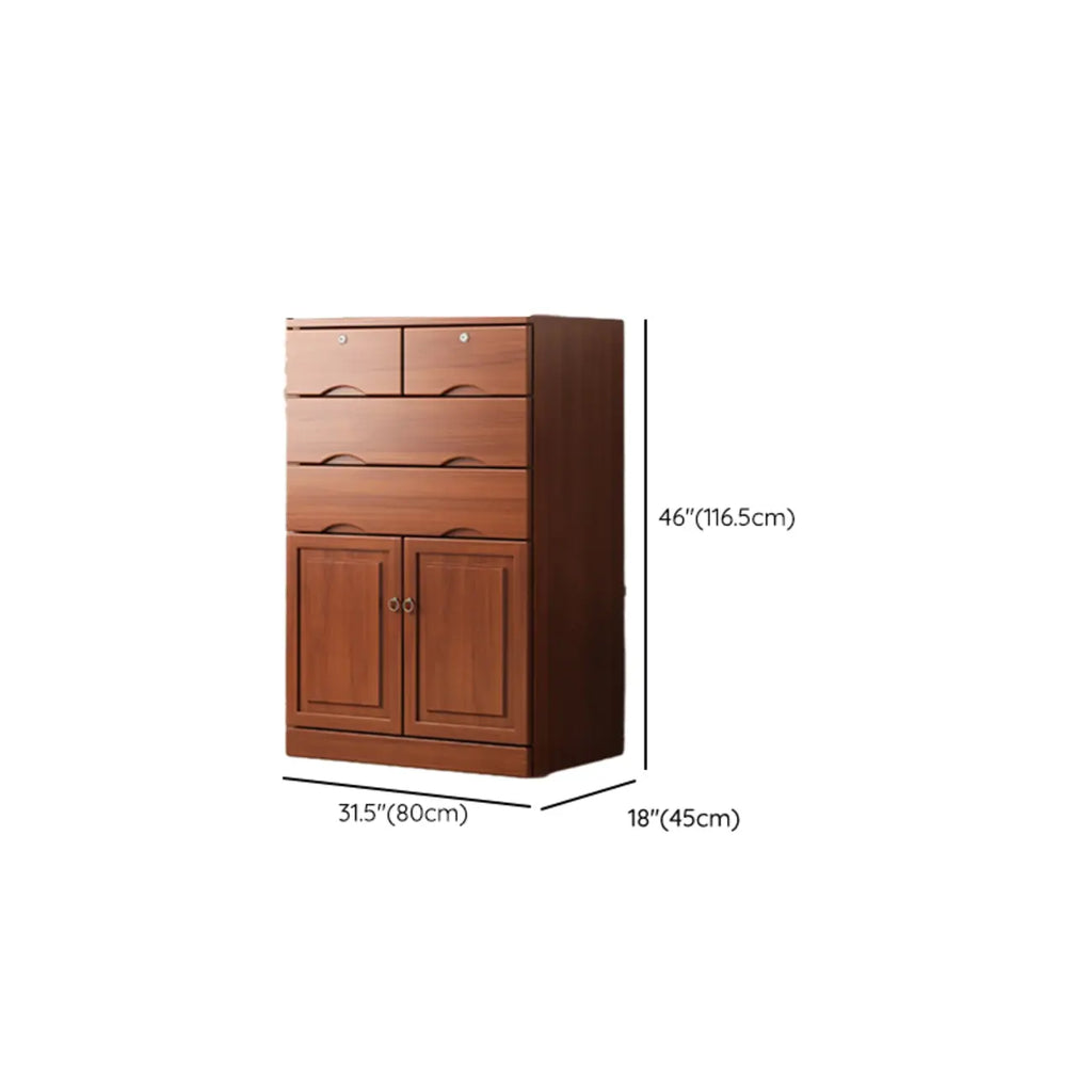 Commode industrielle en bois massif à 5 tiroirs pour chambre à coucher