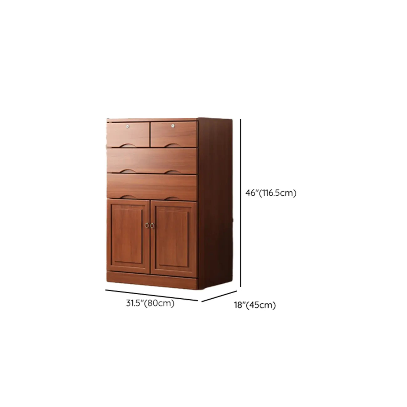 Commode industrielle en bois massif à 5 tiroirs pour chambre à coucher