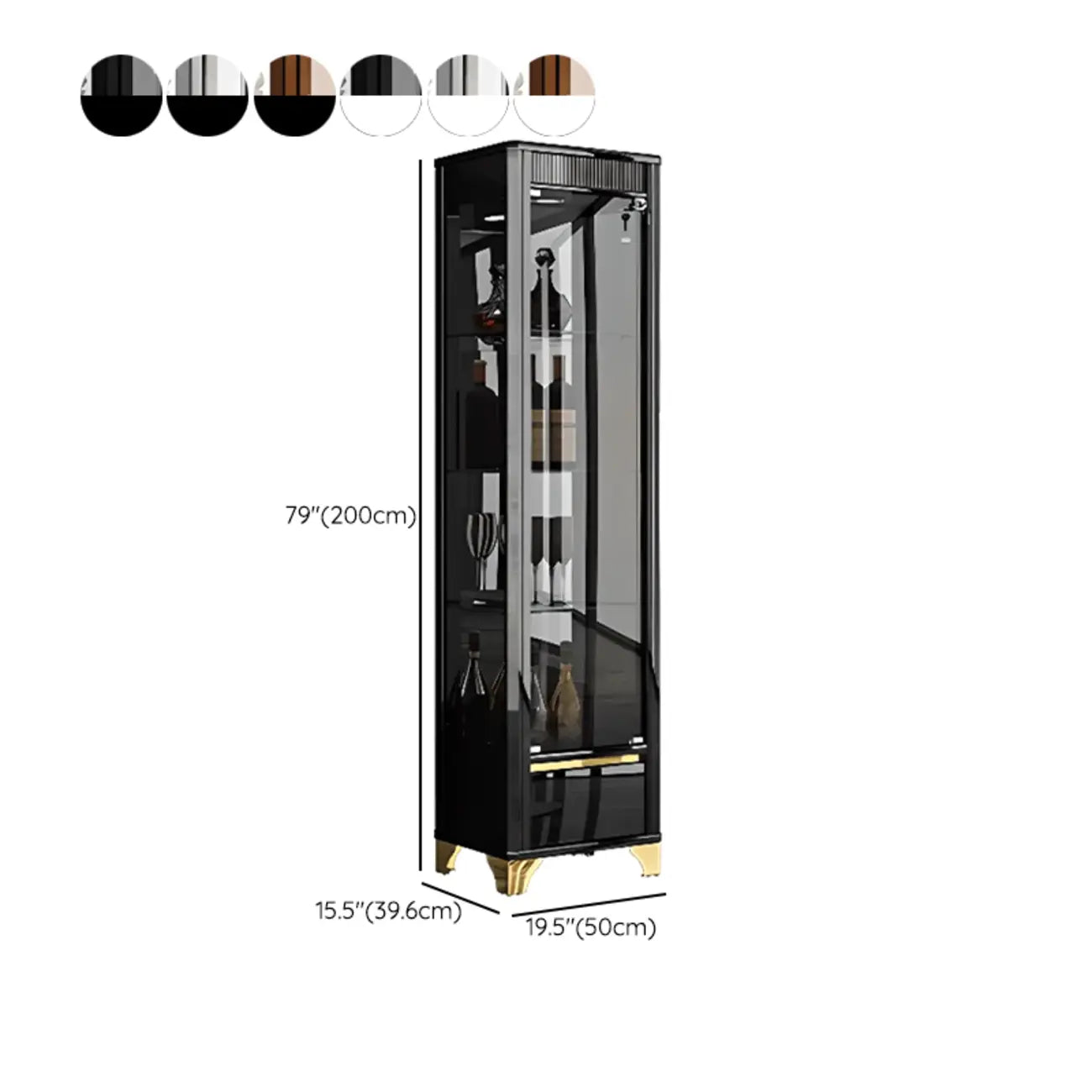 Élégante vitrine en verre noir transparent avec tiroirs