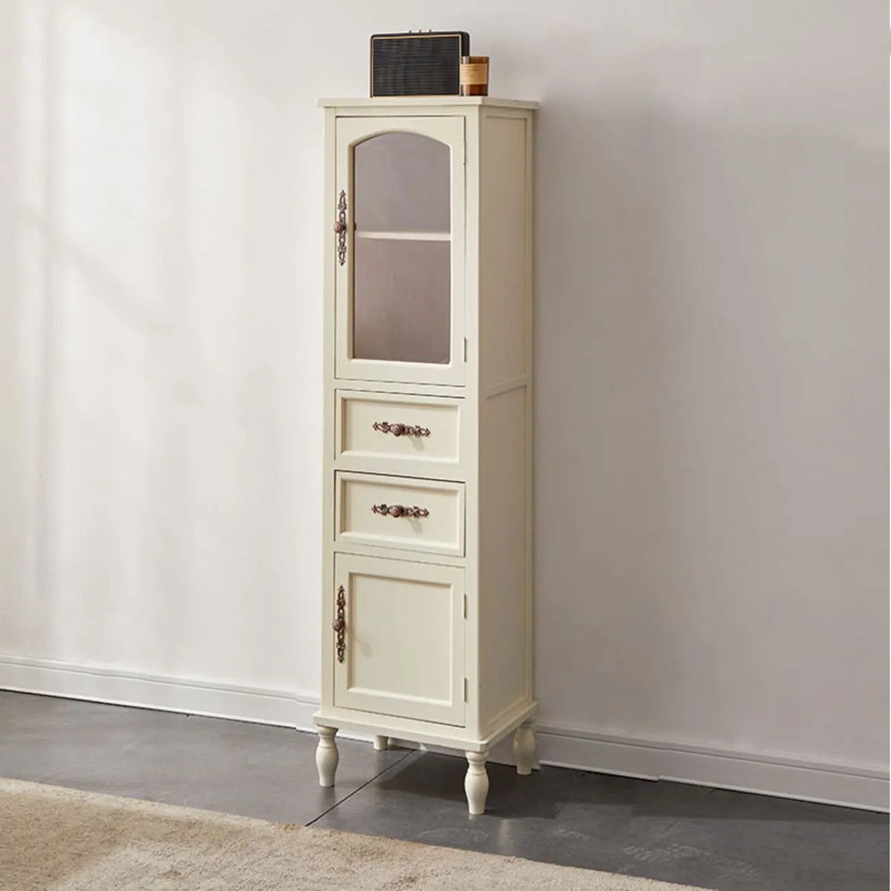 Meuble de rangement d'appoint européen en bois avec porte et tiroir en verre