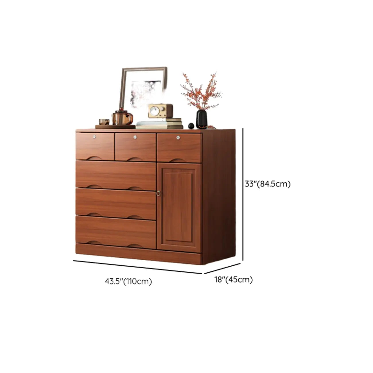 Commode industrielle en bois massif à 5 tiroirs pour chambre à coucher