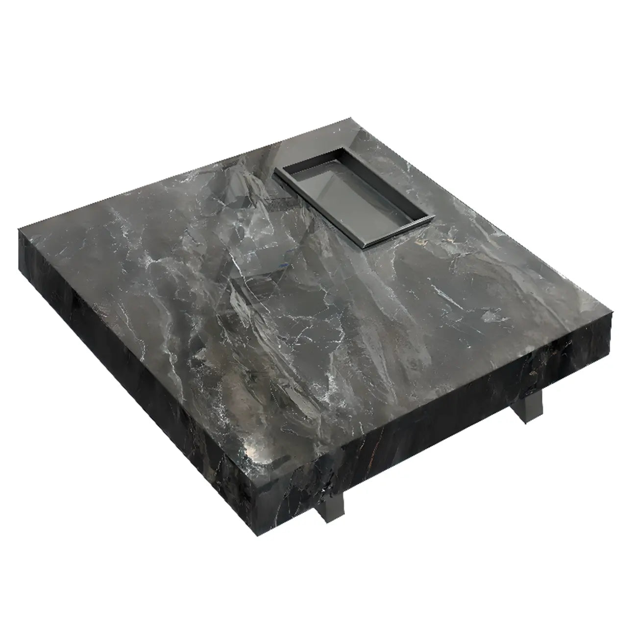 Table basse carrée grise moderne avec piètement en acier inoxydable