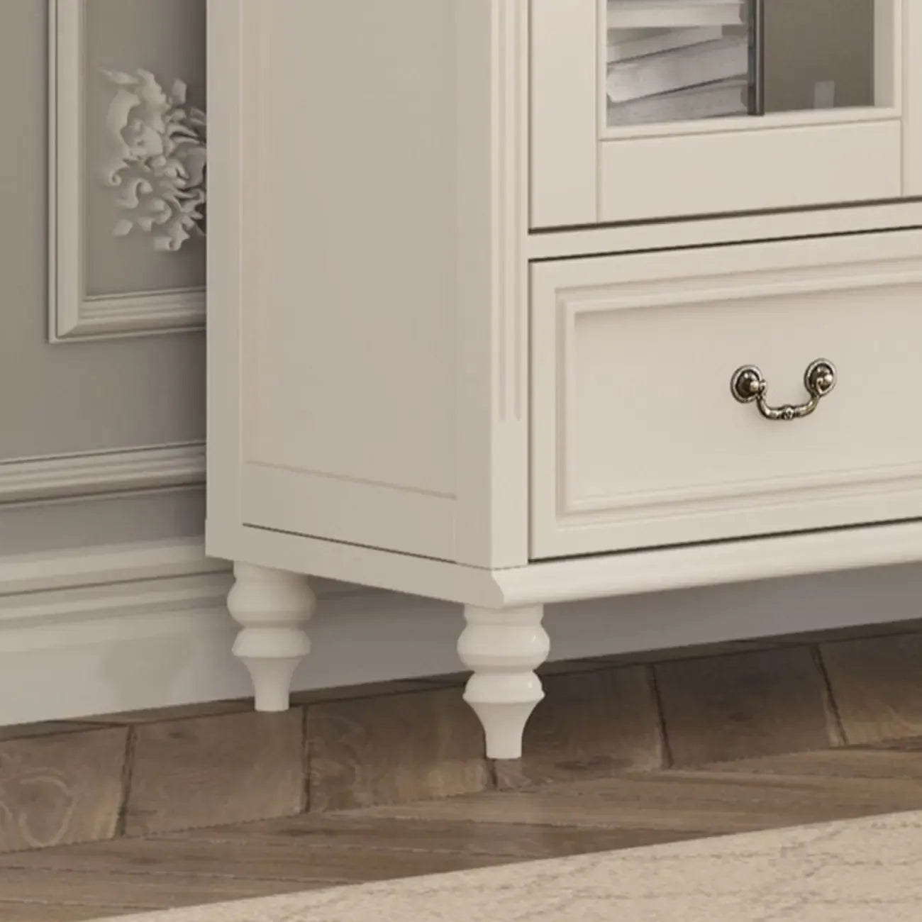 Mobile Espositore Contenitore in Legno Bianco con Ante ad Arco in Vetro