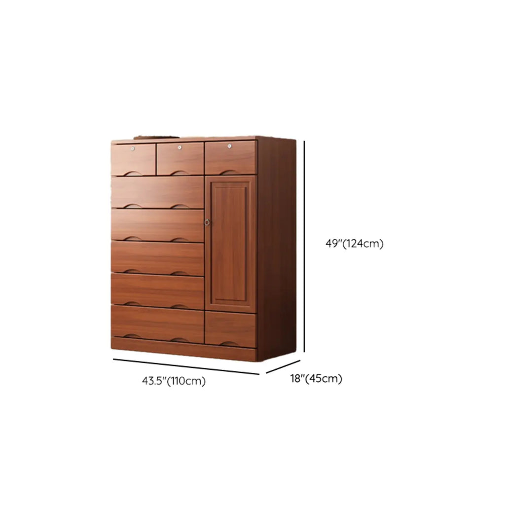 Commode industrielle en bois massif à 5 tiroirs pour chambre à coucher
