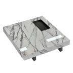 Table basse carrée grise moderne avec piètement en acier inoxydable