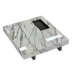 Table basse carrée grise moderne avec piètement en acier inoxydable