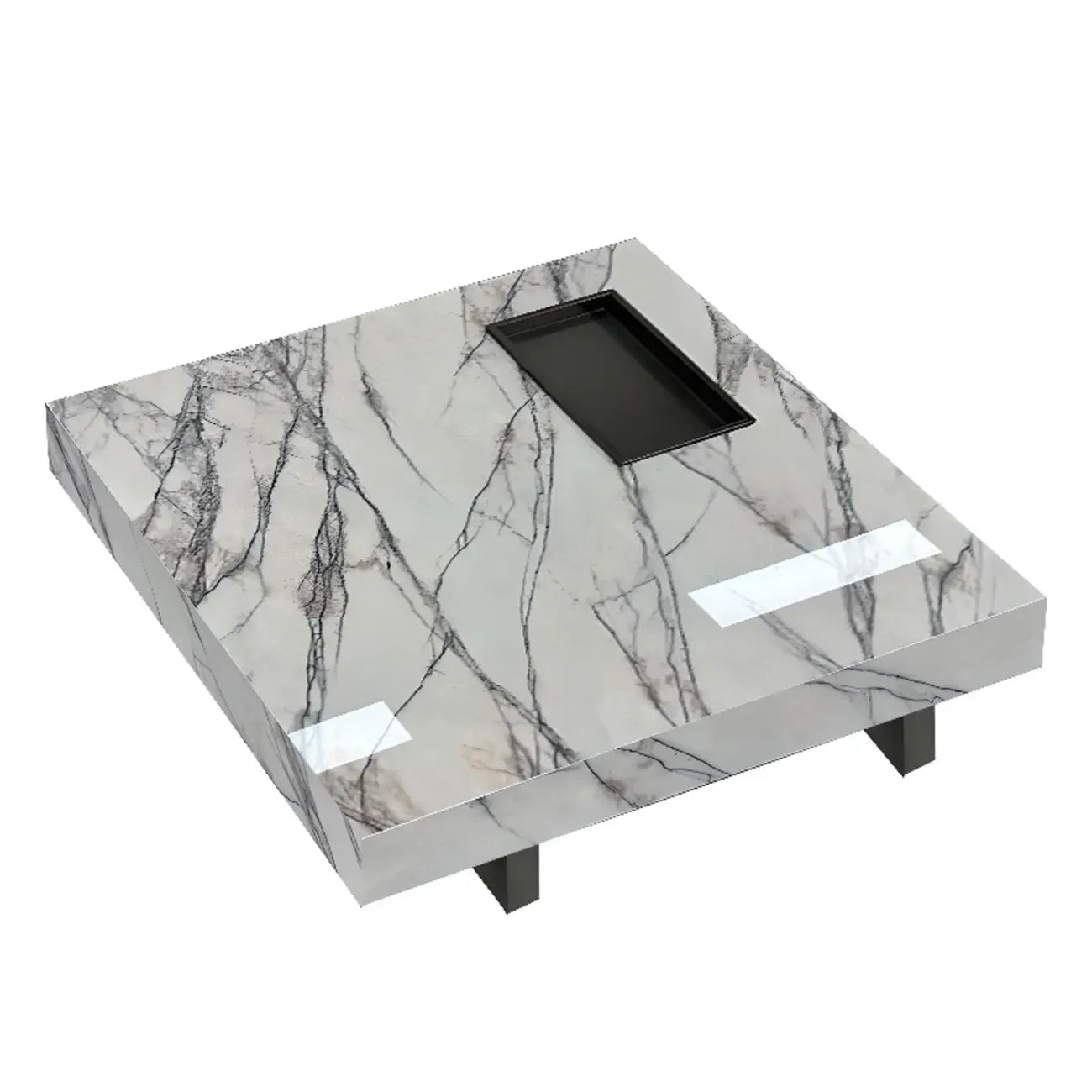 Table basse carrée grise moderne avec piètement en acier inoxydable