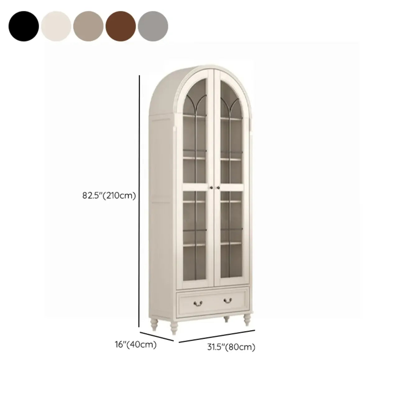 Mobile Espositore Contenitore in Legno Bianco con Ante ad Arco in Vetro