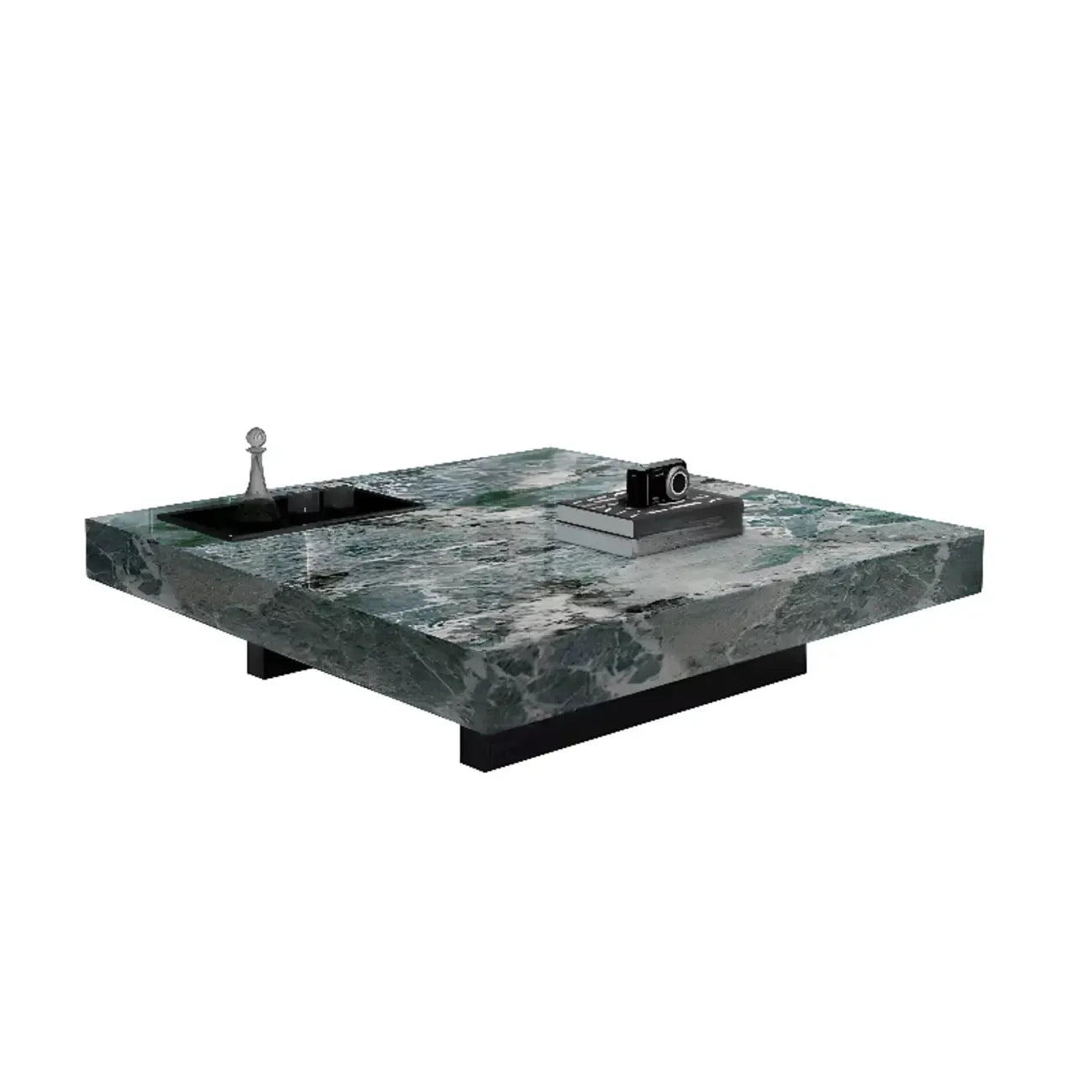 Table basse carrée grise moderne avec piètement en acier inoxydable