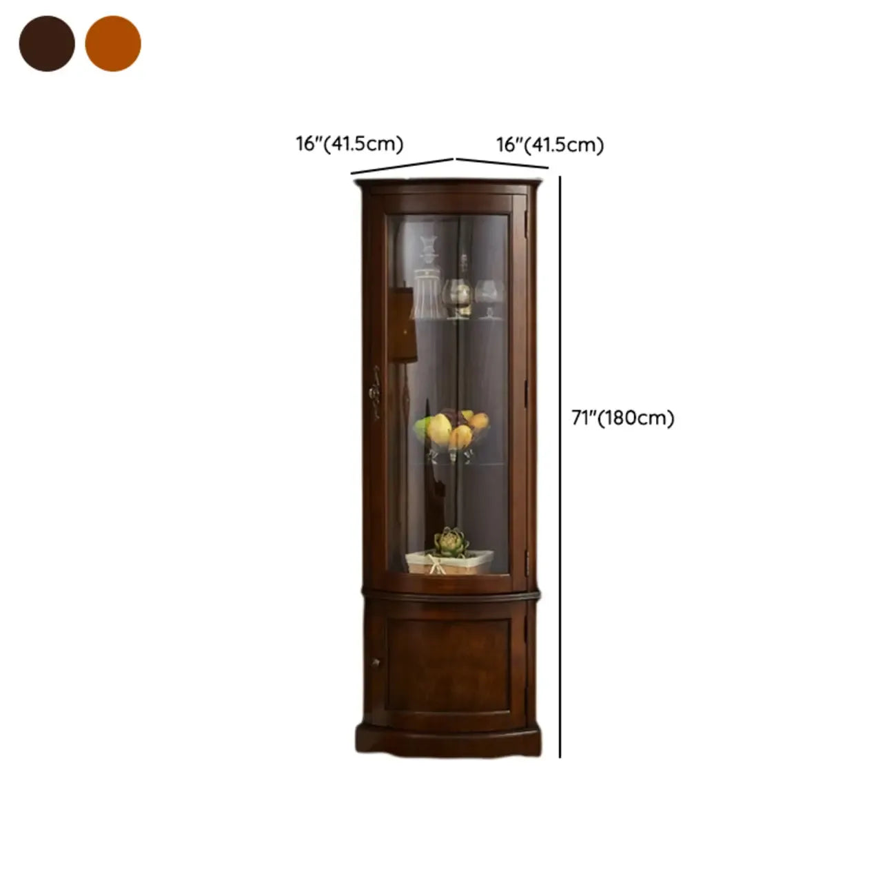 Vitrine d'angle classique en bois de noyer avec portes vitrées