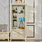 Vitrine glamour en bois blanc et verre avec tiroirs