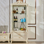 Vitrine glamour en bois blanc et verre avec tiroirs