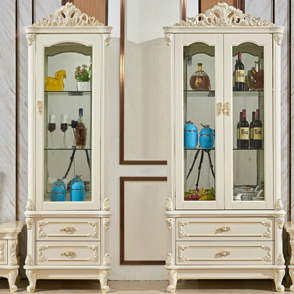Vitrine glamour en bois blanc et verre avec tiroirs