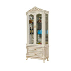 Vitrine glamour en bois blanc et verre avec tiroirs