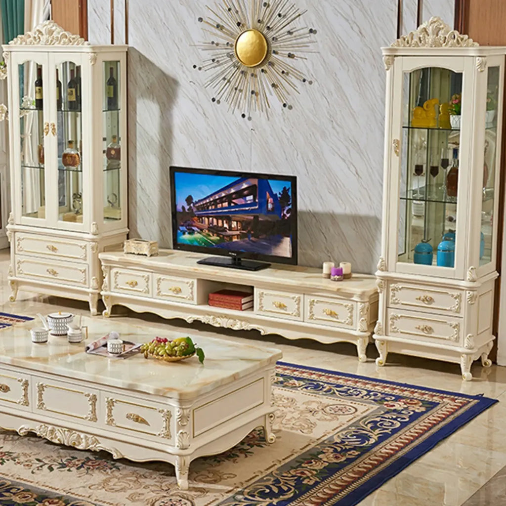 Vitrine glamour en bois blanc et verre avec tiroirs