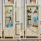 Vitrine glamour en bois blanc et verre avec tiroirs