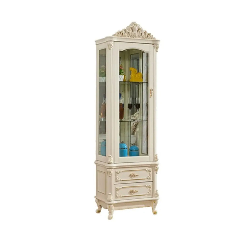 Vitrine glamour en bois blanc et verre avec tiroirs