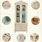 Vitrine glamour en bois blanc et verre avec tiroirs