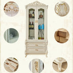 Vitrine glamour en bois blanc et verre avec tiroirs