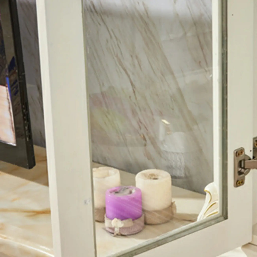 Vitrine glamour en bois blanc et verre avec tiroirs