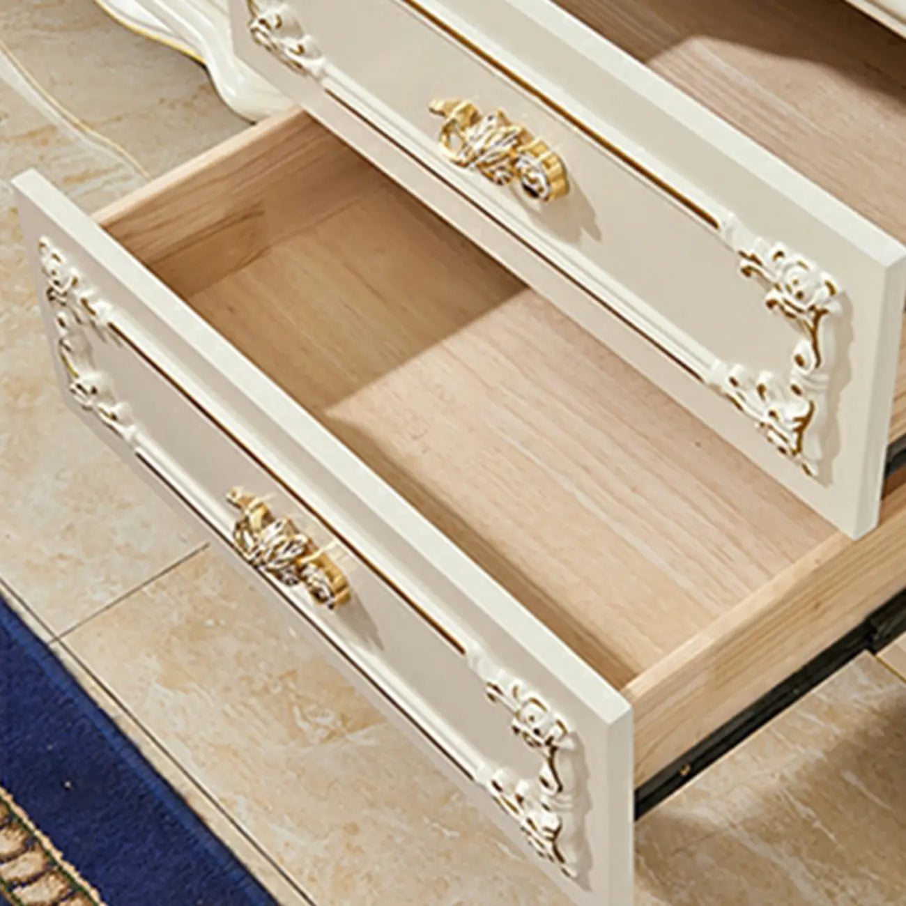 Vitrine glamour en bois blanc et verre avec tiroirs