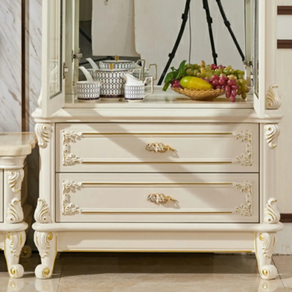 Vitrine glamour en bois blanc et verre avec tiroirs