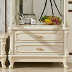 Vitrine glamour en bois blanc et verre avec tiroirs