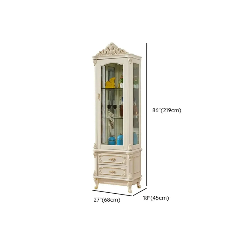 Vitrine glamour en bois blanc et verre avec tiroirs