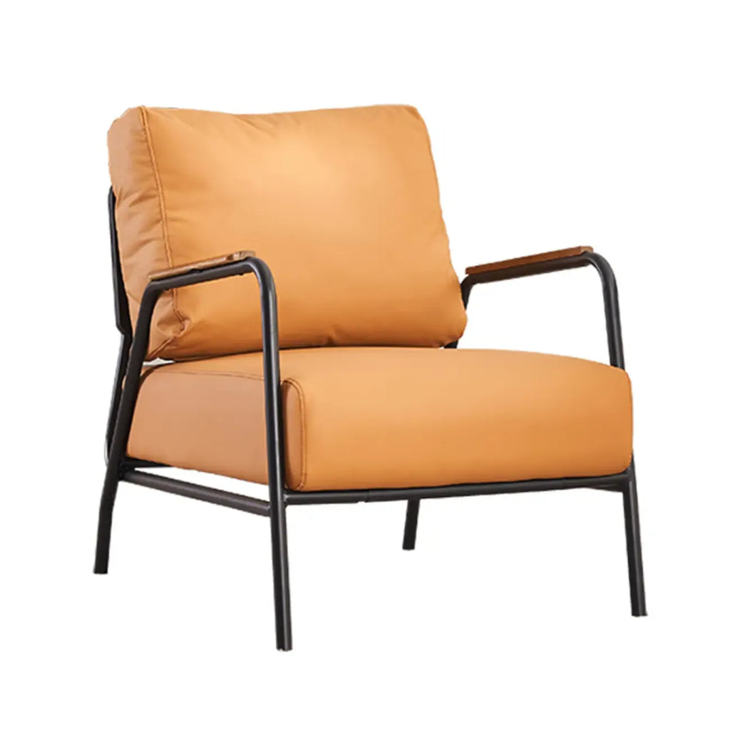 Fauteuil d'appoint moderne en cuir avec coussin et accoudoirs en métal