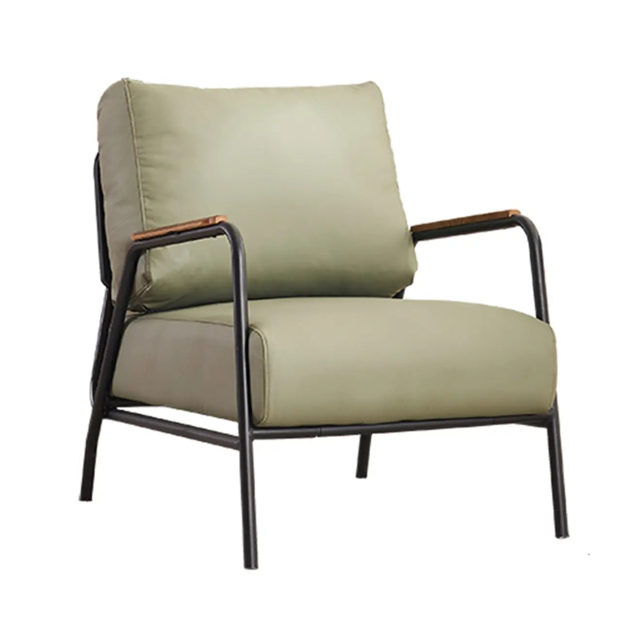 Fauteuil d'appoint moderne en cuir avec coussin et accoudoirs en métal