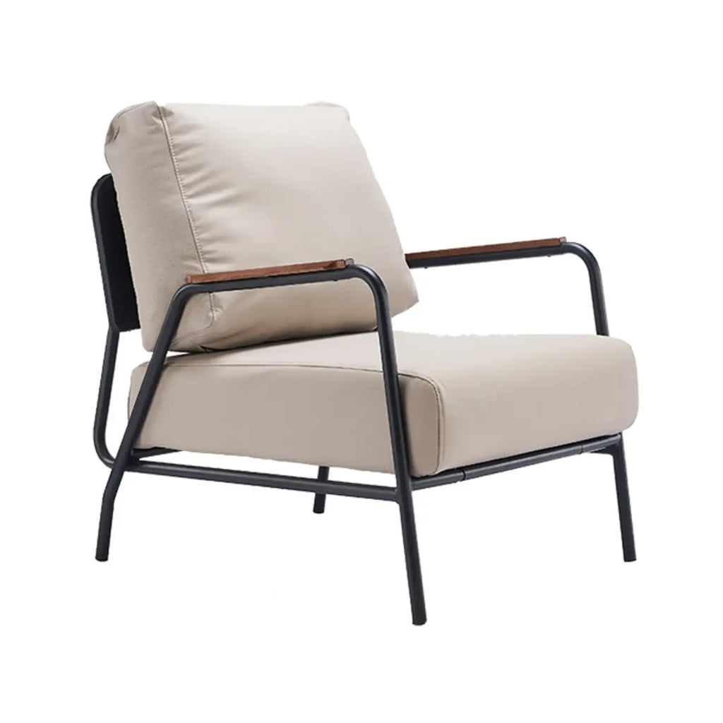 Fauteuil d'appoint moderne en cuir avec coussin et accoudoirs en métal
