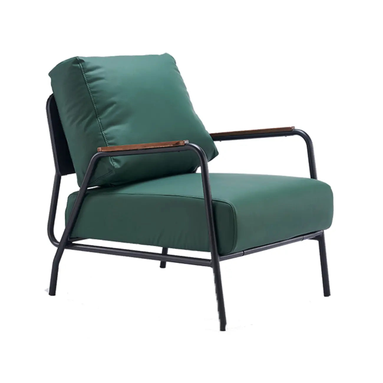 Fauteuil d'appoint moderne en cuir avec coussin et accoudoirs en métal