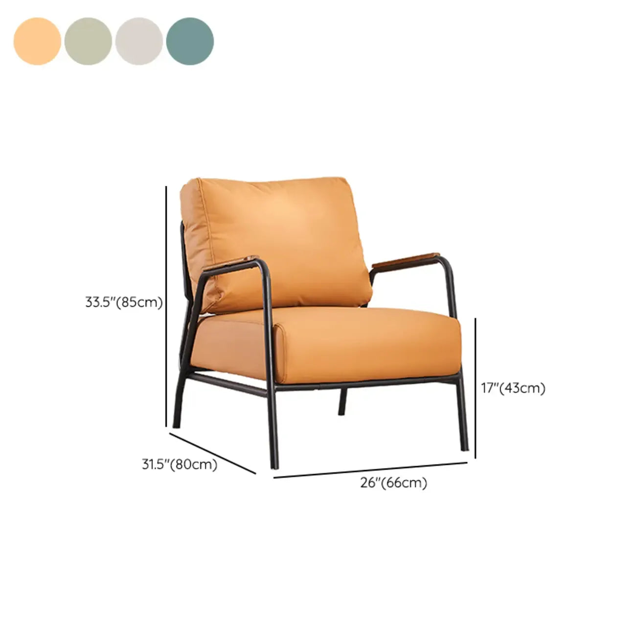Fauteuil d'appoint moderne en cuir avec coussin et accoudoirs en métal