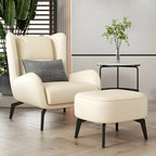 Fauteuil d'appoint moderne en cuir beige avec un coussin