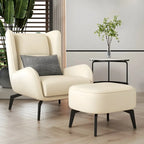 Fauteuil d'appoint moderne en cuir beige avec un coussin