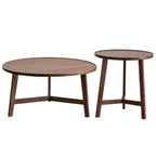 Ensemble table basse ronde en bois style milieu du siècle avec pieds croisés