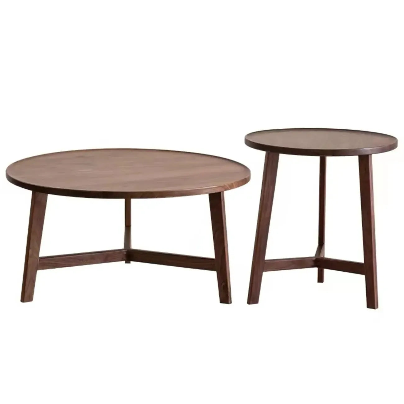 Ensemble table basse ronde en bois style milieu du siècle avec pieds croisés