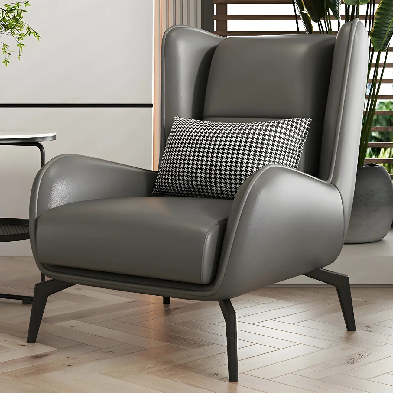 Fauteuil d'appoint moderne en cuir beige avec un coussin