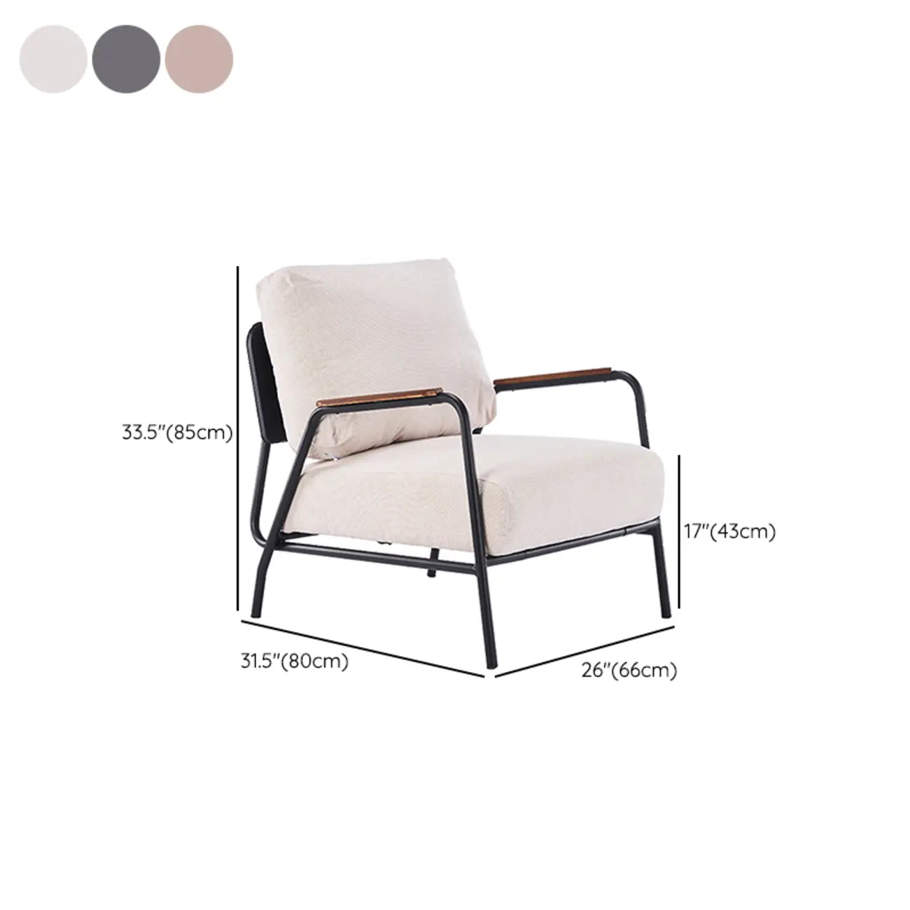 Fauteuil d'appoint moderne en cuir avec coussin et accoudoirs en métal