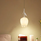 Lampe de chevet enfant en verre blanc avec suspension tulipe