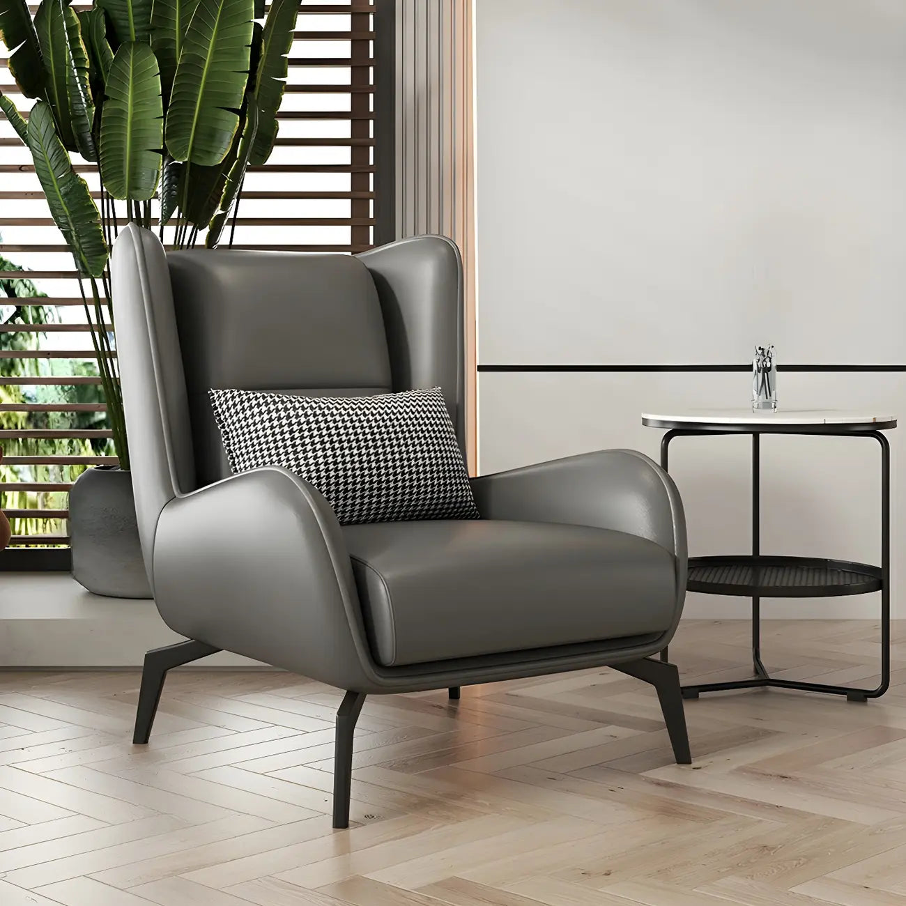 Fauteuil d'appoint moderne en cuir beige avec un coussin