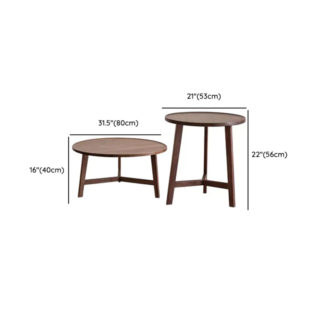 Ensemble table basse ronde en bois style milieu du siècle avec pieds croisés
