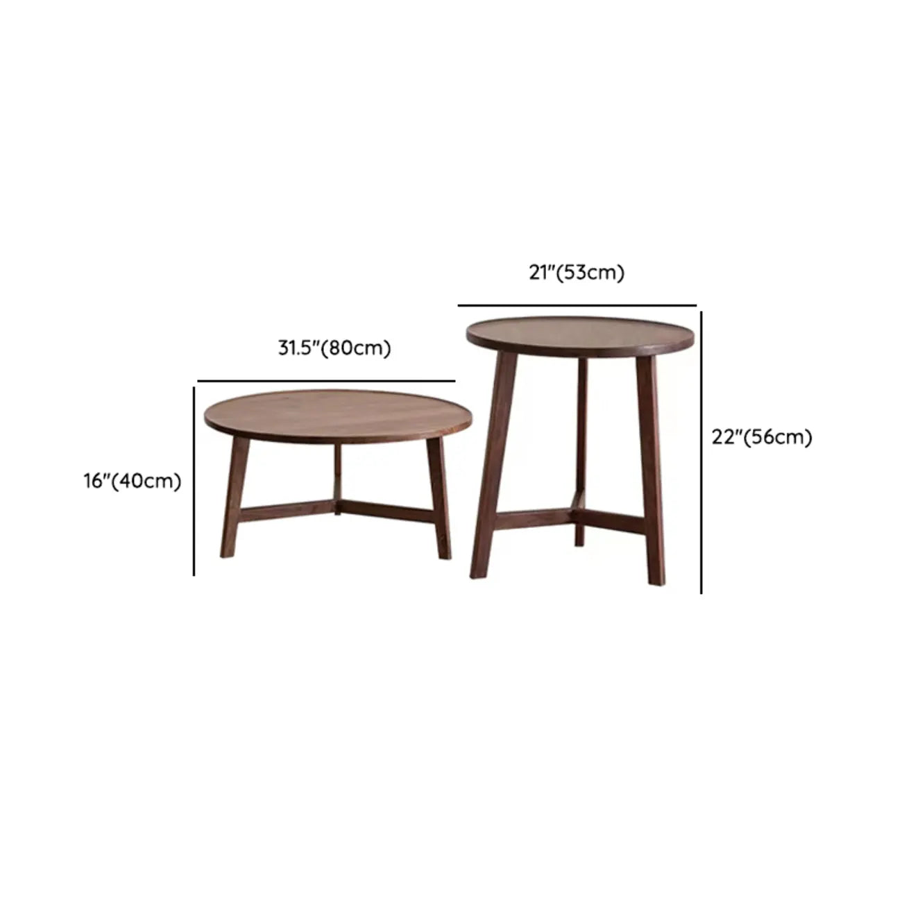 Ensemble table basse ronde en bois style milieu du siècle avec pieds croisés