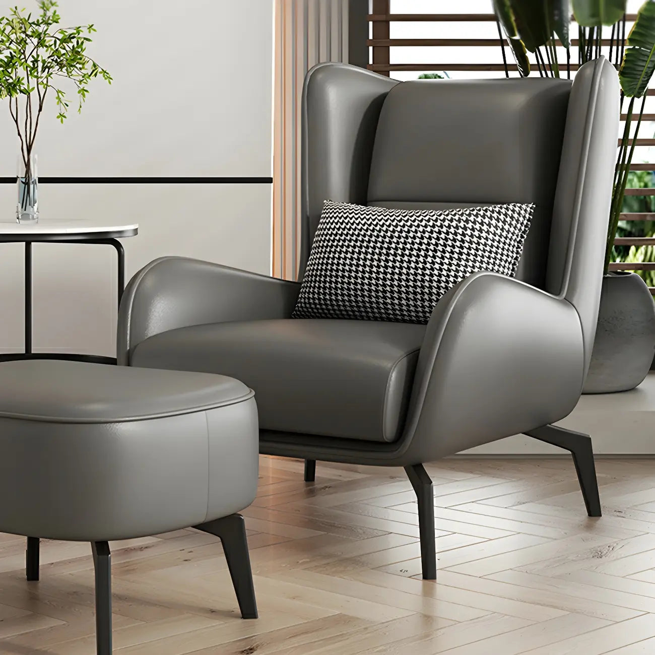 Fauteuil d'appoint moderne en cuir beige avec un coussin