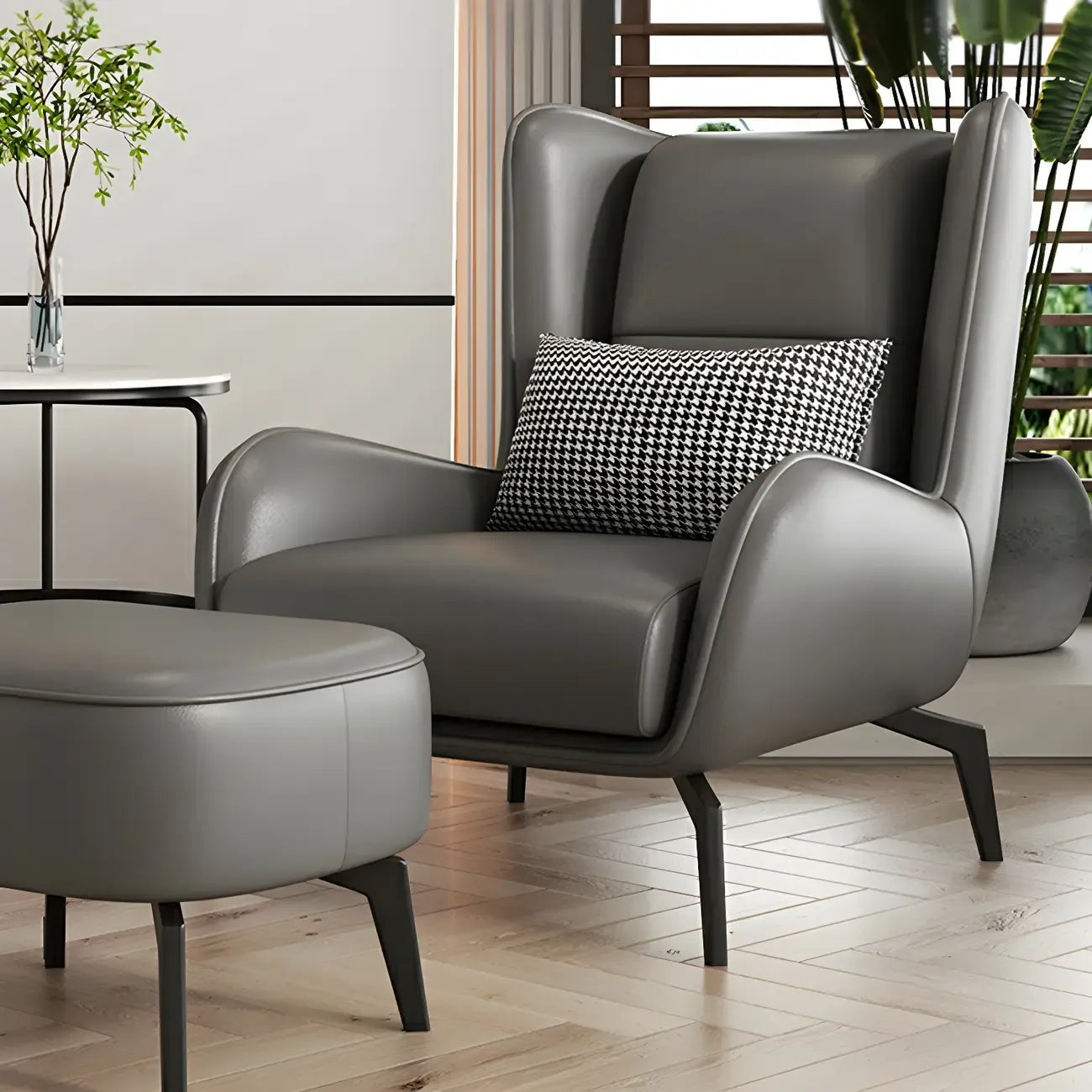 Fauteuil d'appoint moderne en cuir beige avec un coussin