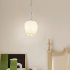 Lampe de chevet enfant en verre blanc avec suspension tulipe