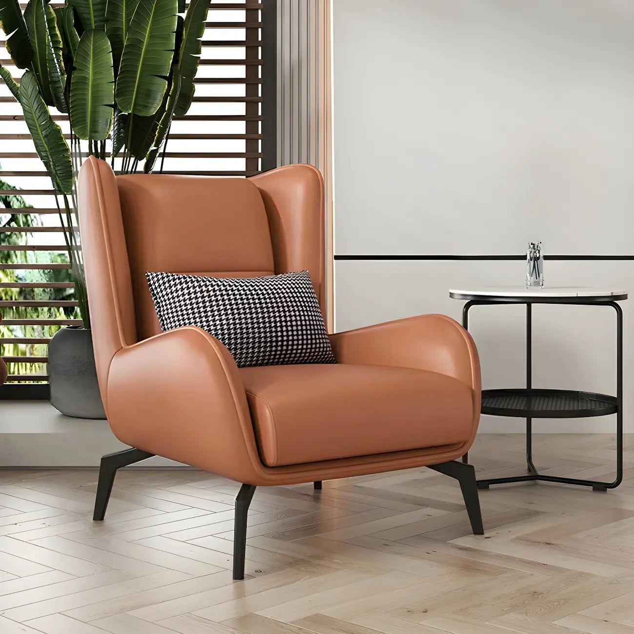 Fauteuil d'appoint moderne en cuir beige avec un coussin
