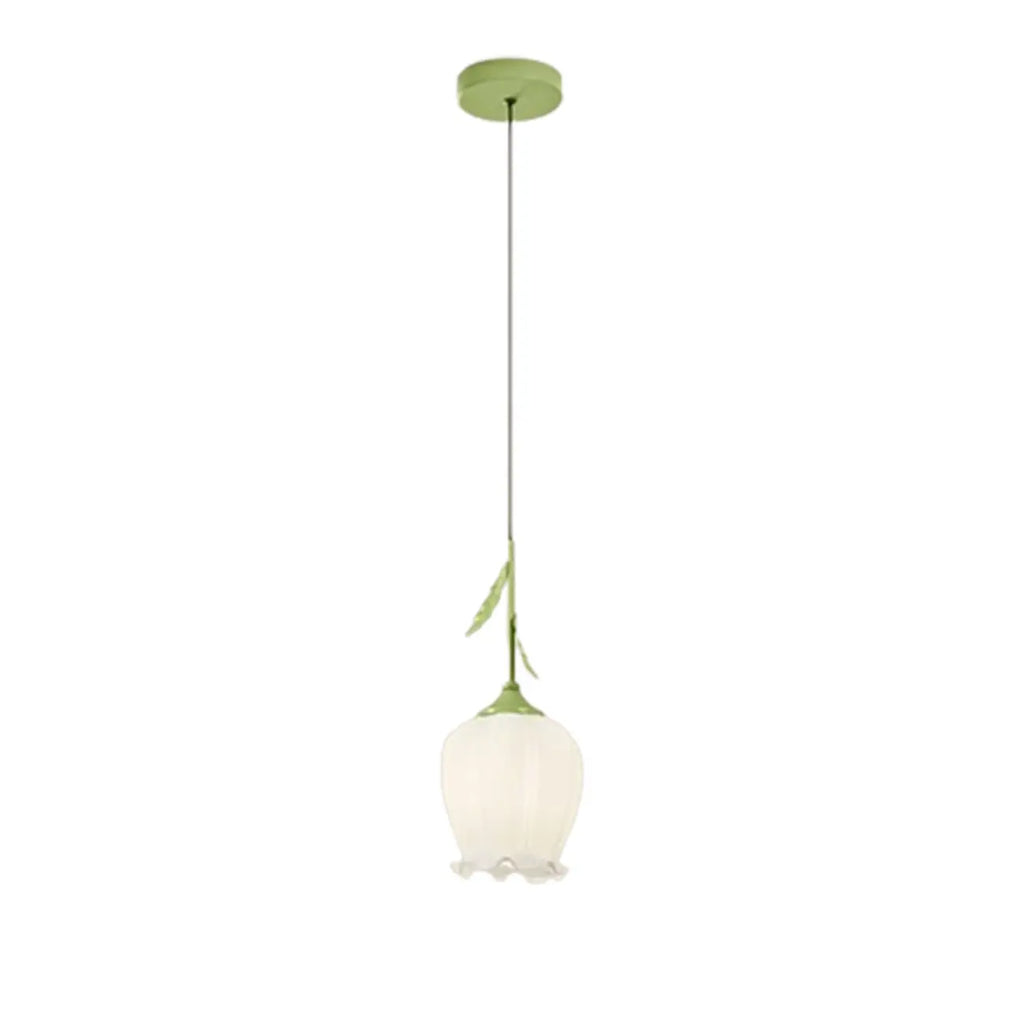 Lampe de chevet enfant en verre blanc avec suspension tulipe